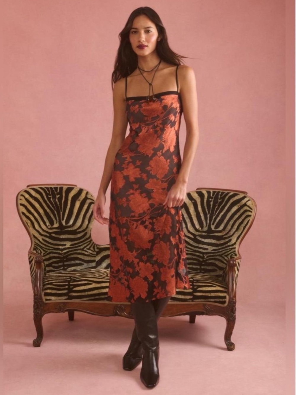 NWT Few Moda Honora Midi Dress size 6 rust black copper floral Kourt